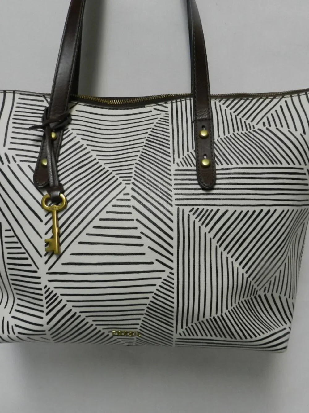 Fossil Rachel coated canvas large tote bag purse front and back Pocket zip top